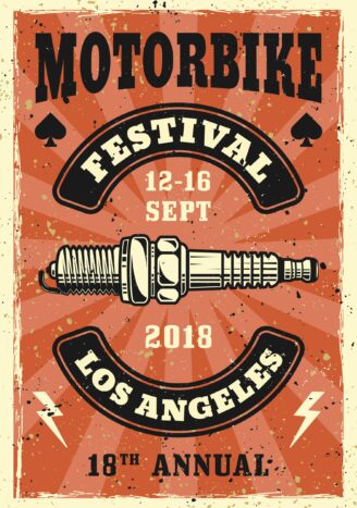 Motorbike festival vector colored poster in vintage style with spark plug